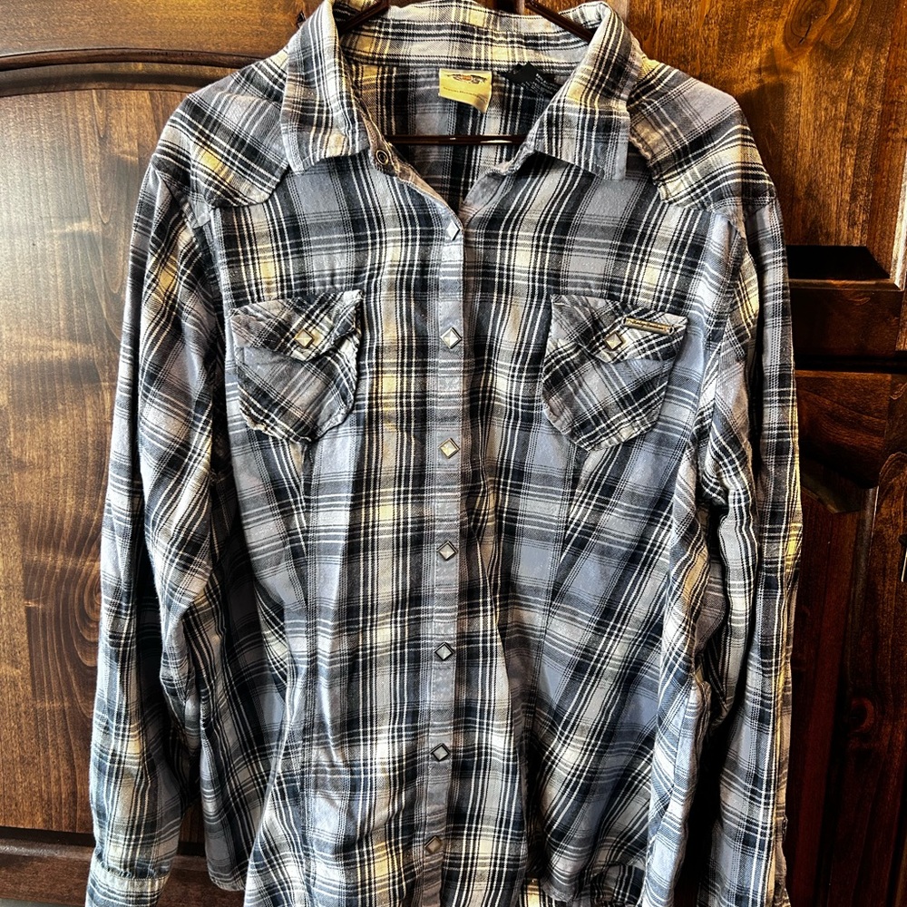 Harley-Davidson Black and White Plaid Button Down Shirt